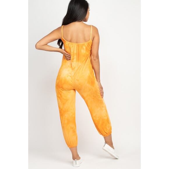 Tie-dye spaghetti strap jumpsuit (Gold)-Medium - Picture 2 of 2